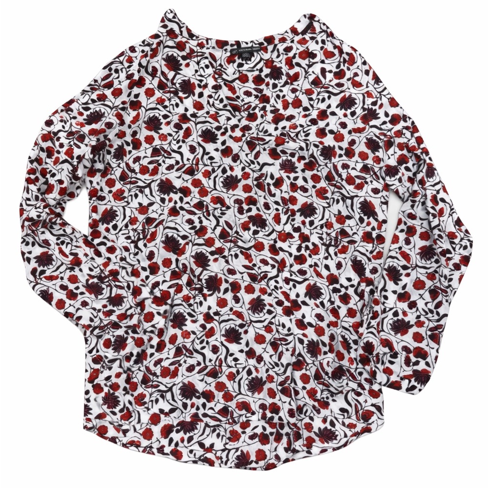 Adrianna Papell Red Floral Blouse